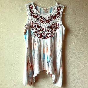 Sundance Lace Embroidered Tie-dye Tank Top